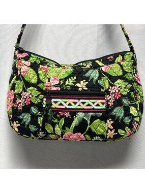 Vera Bradley Botanica Hobo Shoulder Bag Quilted Floral With Zippered Pockets